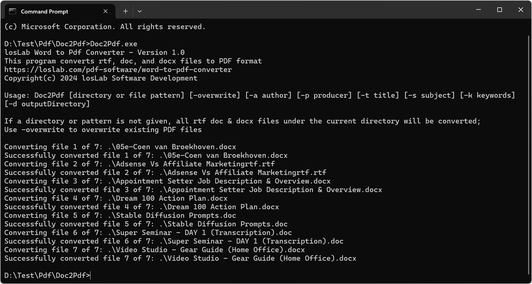 Word to PDF Converter command line